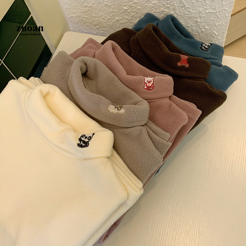 SUXI Áo Thun Tay Dài Cổ Cao Phong Cách Hàn Quốc Cho Nữ