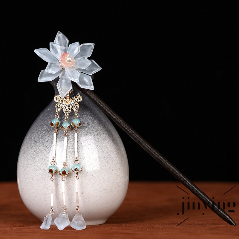 GETNOIVAS Trâm cài tóc bằng gỗ thiết kế hình hoa tua rua ngọc bích phong cách người Do Thái cổ điển