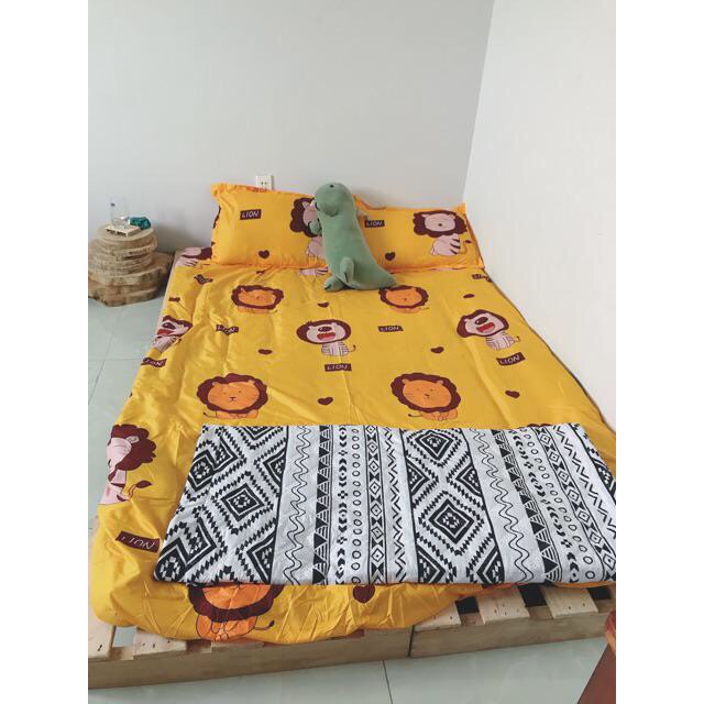 Bộ ra nệm sư tử vàng - 1 drap 1m6 1m8 kèm 2 áo gối nằm 45 x 65 cm- CAISHOPQUEN