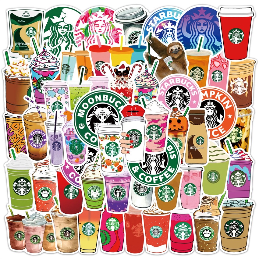 ❉ Loạt Starbucks 01 Hình Dán ❉ Bộ 50 Sticker Họa Tiết Doodle Hợp Thời Trang