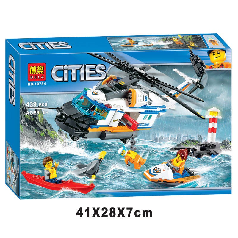 Đồ chơi lắp ráp lego City Bela 10754 Máy Bay Trực Thăng Cứu Hộ Trên Biển và Ca Nô Xếp Mô Hình Minifgures 439 chi tiết