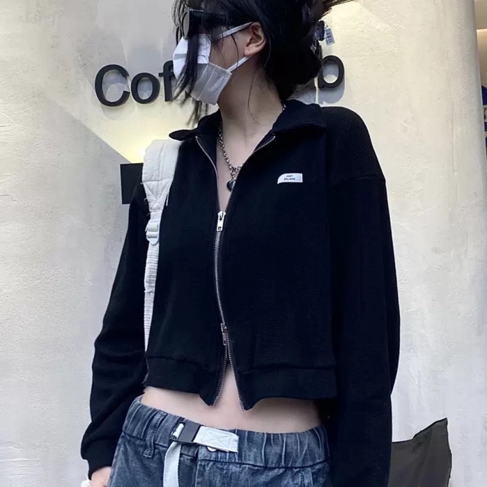 Áo Croptop Dệt Kim Tay Dài Cổ Polo Phong Cách Cá Tính Thời Trang Becky