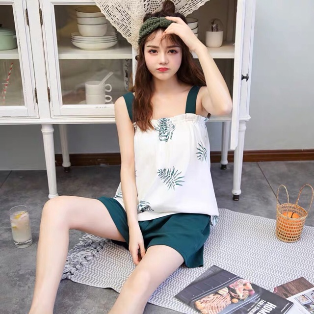 Bộ ngủ 2 dây kèm bra (có size to)