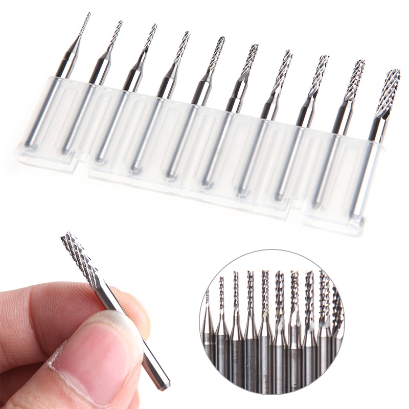 Bộ 10 mũi khoan CNC chạm khắc 1/8'' 0.8-3.175mm cho bảng mạch PCB