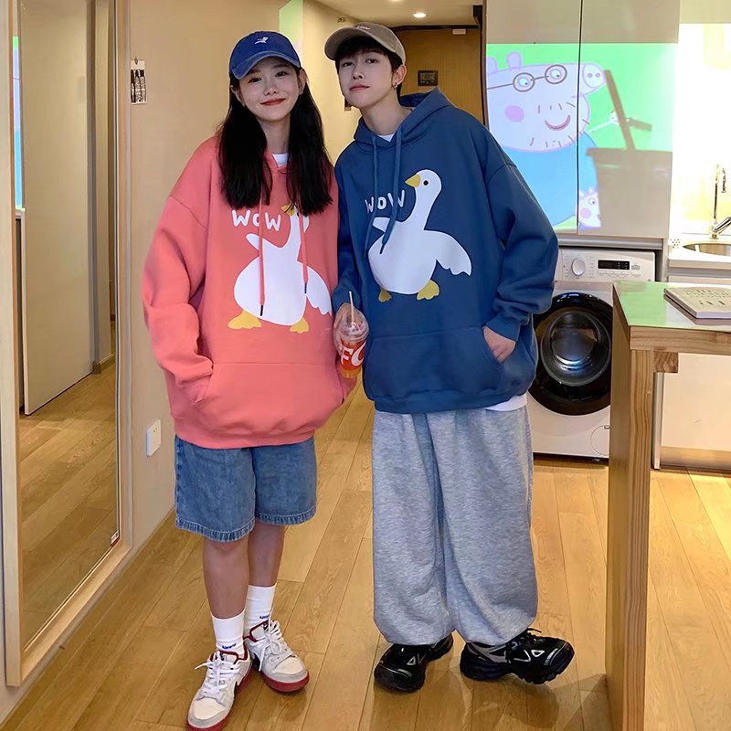 Áo hoodie dáng rộng in họa tiết hoạt hình phong cách Hàn Quốc thời trang cho nam và nữ size M-5XL