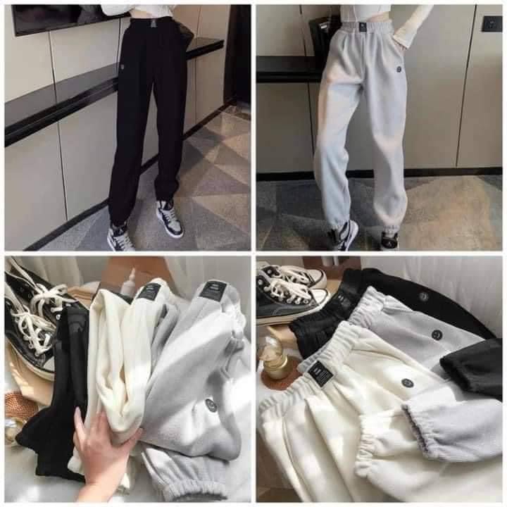 Quần nữ - Quần boom nỉ nhung thêu mặt cười siêu hot