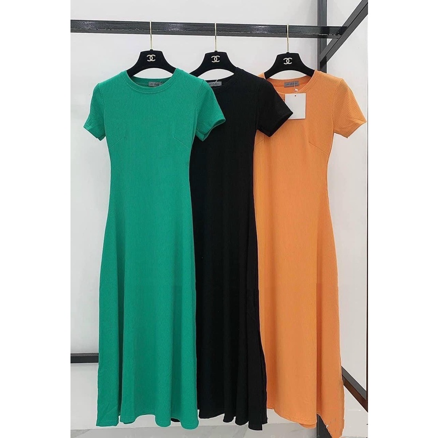 Đầm body nữ trơn thiết kế cổ tròn dáng xòe dài xẻ bên sang chảnh, Váy ôm nữ ngắn tay dự tiệc rẻ đẹp trẻ trung