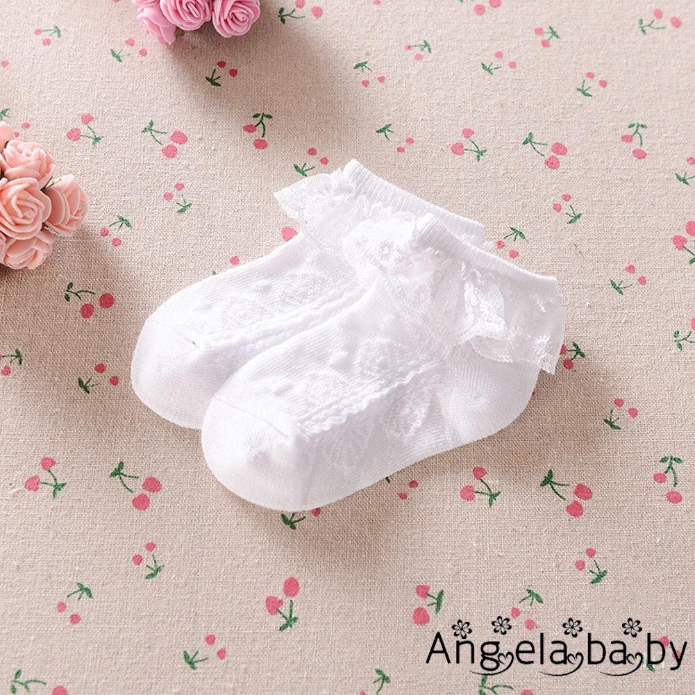 Vớ cổ ngắn vải tutu pha cotton có phối ren và gắn nơ dành cho bé gái sơ sinh