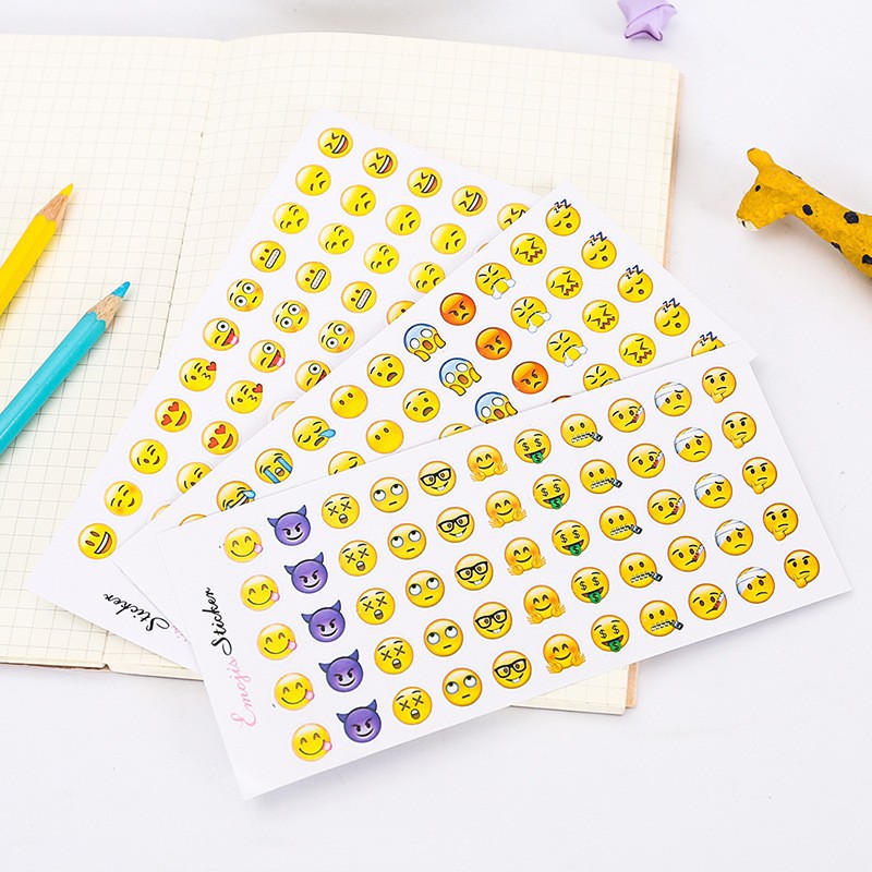 Bộ 12 tờ sticker trang trí hình biểu cảm emoji