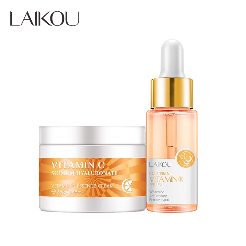 LAIKOU Vitamin C Cream + Face Serum Anti-oxidant Remove Spots Dullness Whitening Skin Care 25g+17ml