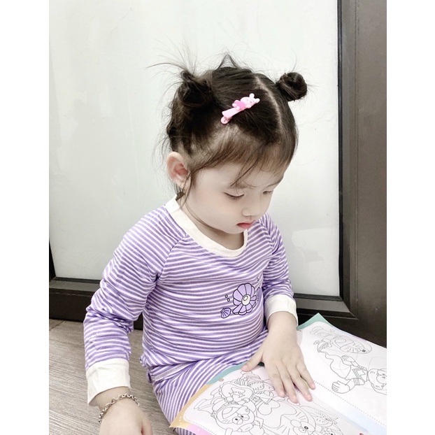 Bộ dài tay thun lạnh sọc kẻ in con vật cho bé KWOO