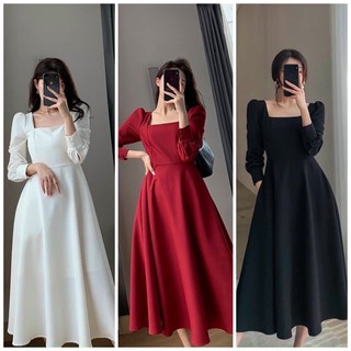 Đầm cổ vuông tay dài 3 màu