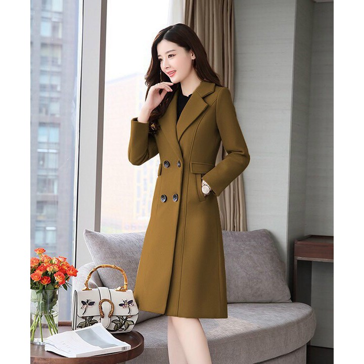 Áo Khoác Dạ Thu Đông Phôm Dài Cổ V Cao Cấp BY4470