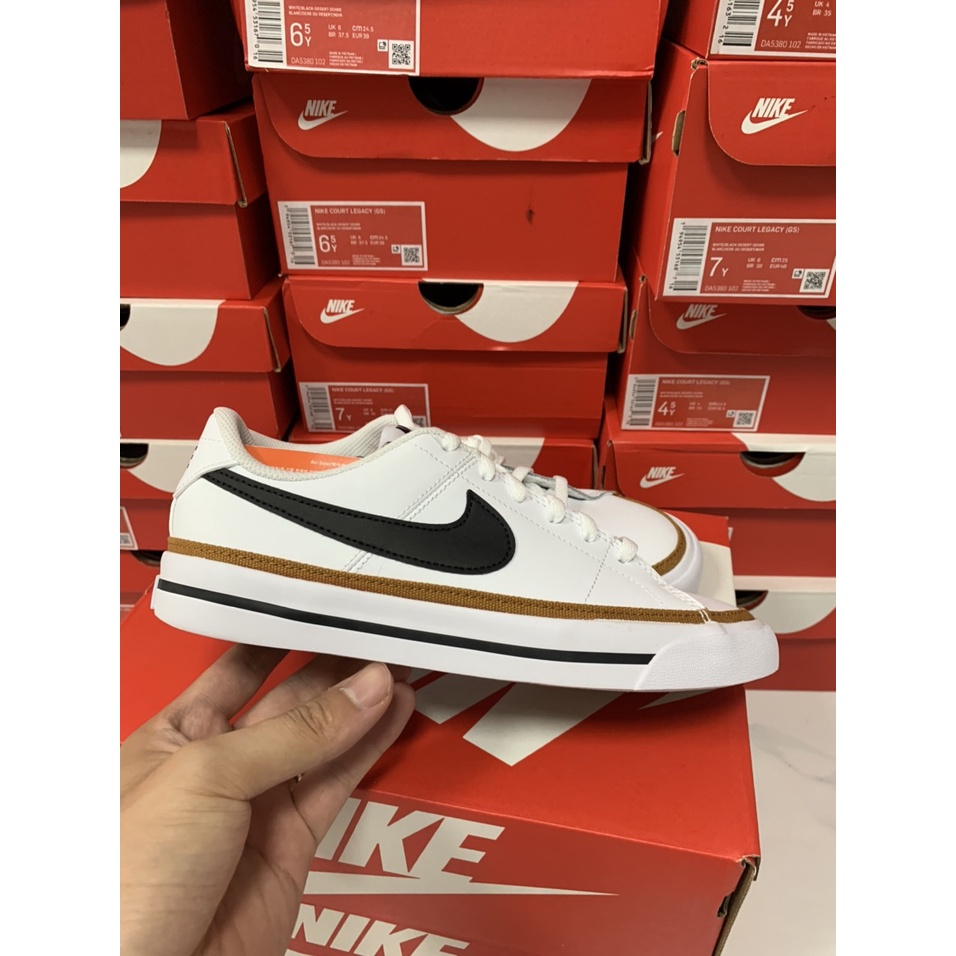 Giày Sneaker Nam Nữ Court Legacy GS White Black Desert Ochre - DeeStore
