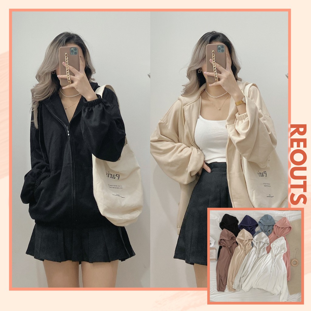 Áo khoác nỉ form rộng Áo khoác nữ kéo khóa trơn nhiều màu basic Thời trang nữ Reouts | BigBuy360 - bigbuy360.vn