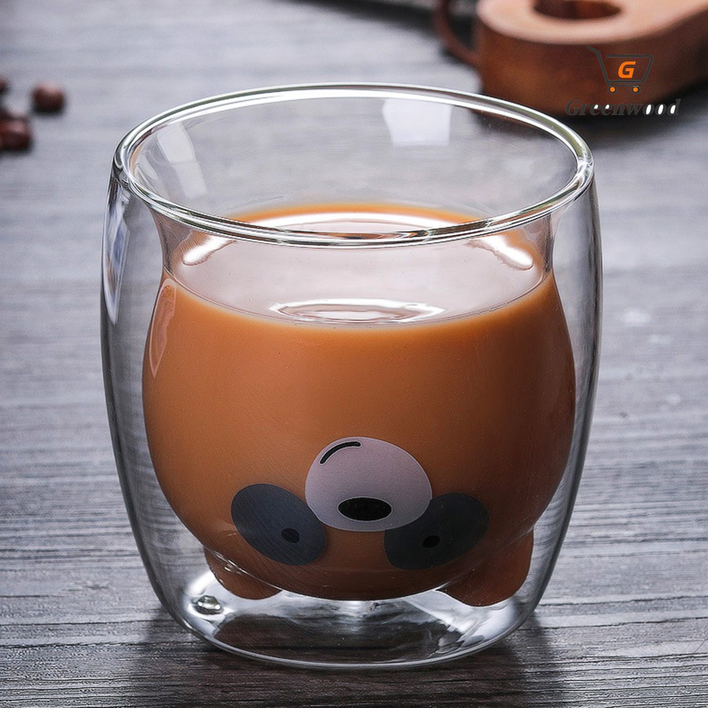 250ml Cartoon Bear Double Wall Insulated Coffee Milk Water Glass Cup Juice Mug