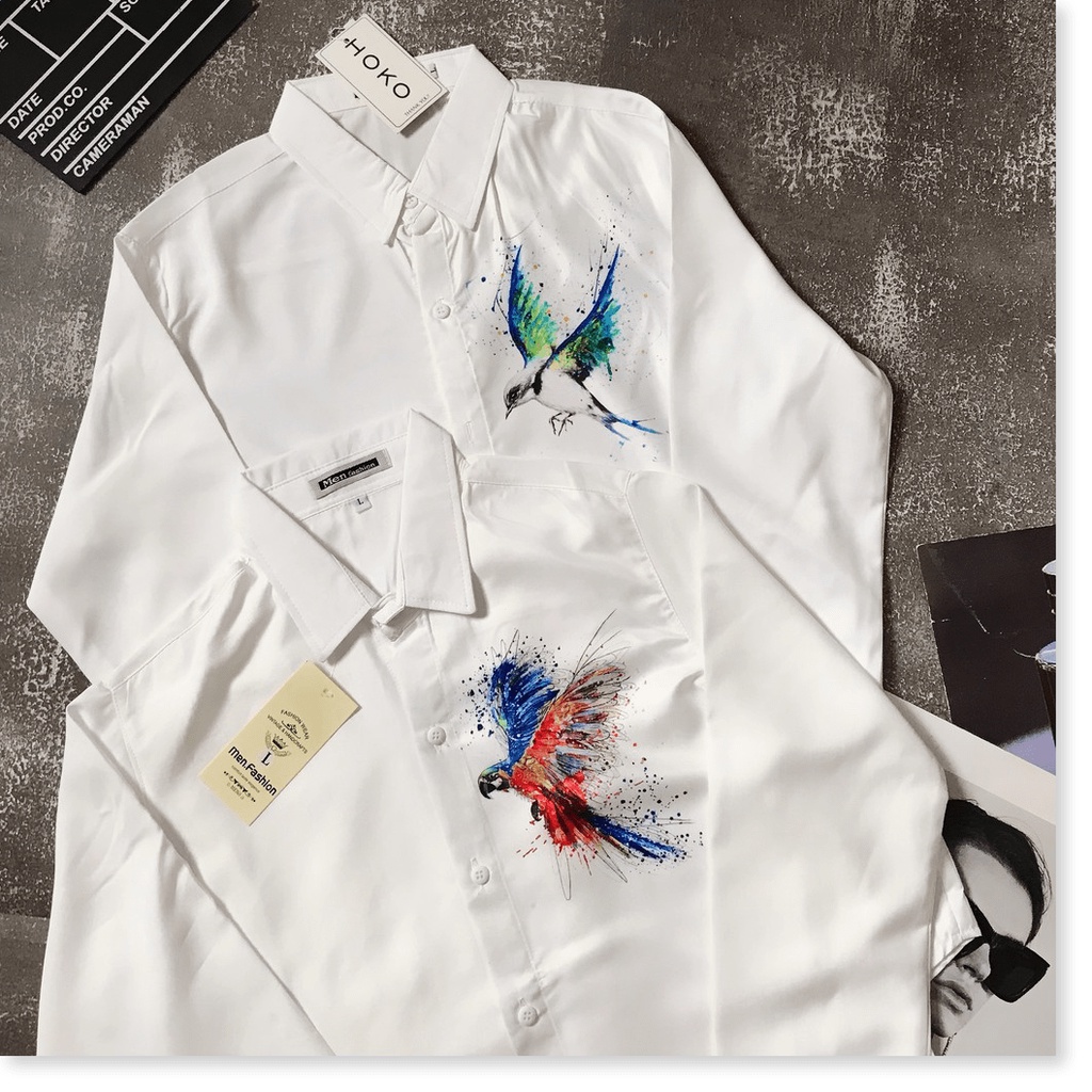 ÁO SƠ MI DÀI TAY NAM HOẠ TIẾT CHIM LÔNG VŨ TUYỆT ĐẸP CHO CÁC AE KHANH AN