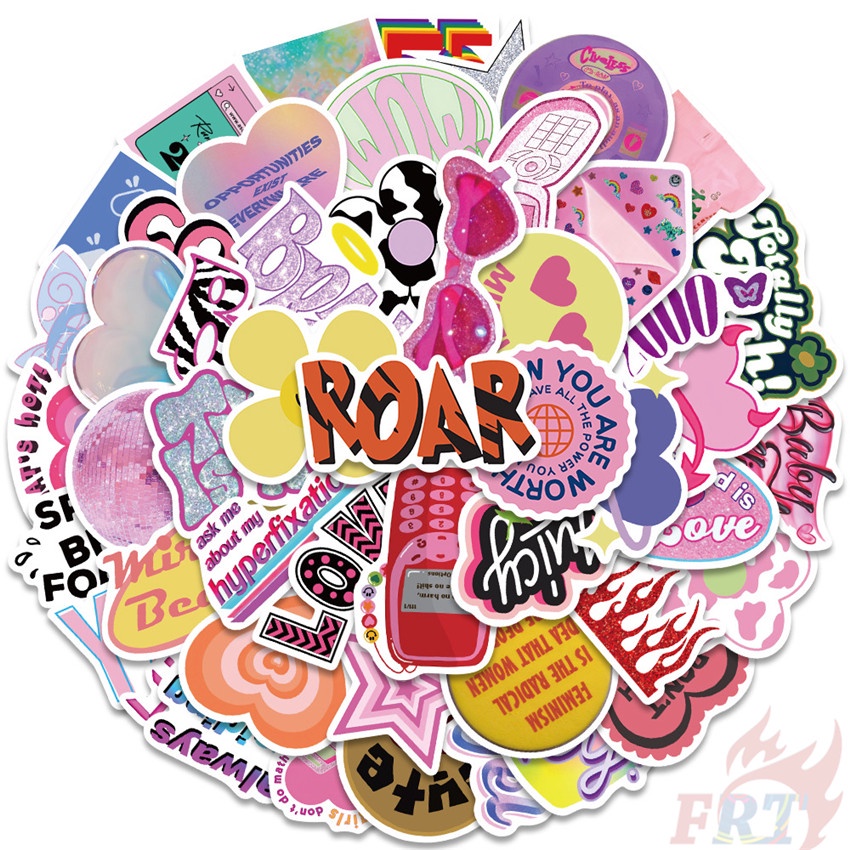 Bộ 100 Cái ❉ Sticker Dán Trang Trí Màu Hồng Xinh Xắn Đáng Yêu ❉ Sticker Dán Tường Chống Thấm Nước Họa Tiết Doodle Hợp Thời Trang