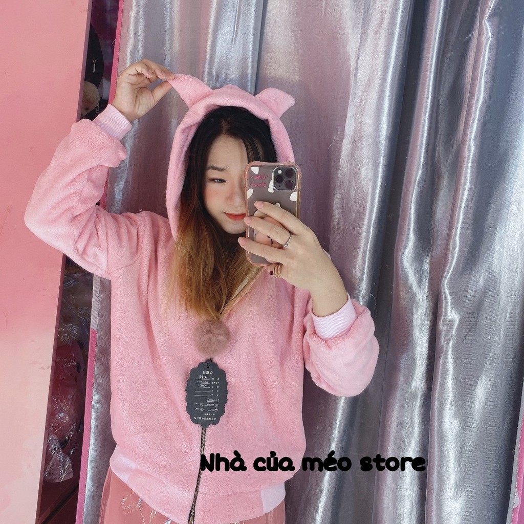 Áo khoác lông cừu nữ tai gấu đáng yêu freesize