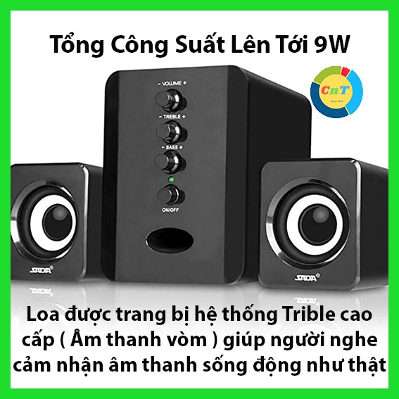 [Mã ELHACE giảm 4% đơn 300K] Loa Máy Tính SADA D-202, Có Núm Chỉnh BASS Và TREBLE