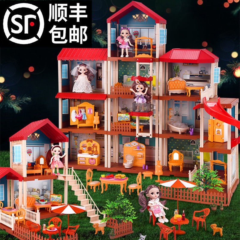 Qingxue Búp bê Barbie trong mơ biệt thự bộ đồ chơi cô gái Công chúa ngoại cỡ nhà nội thất túp lều