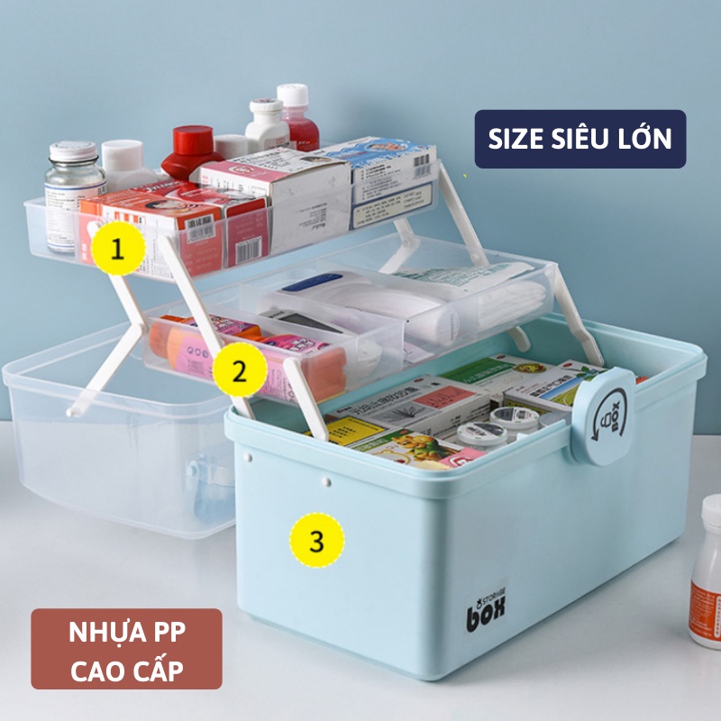 [SIZE ĐẠI] Hộp Đựng Thuốc Vuông Gia Đình 3 Tầng Hộp Y Tế Phân Loại Thuốc Cỡ Lớn Siêu Tiện Dụng Smart Home 1904