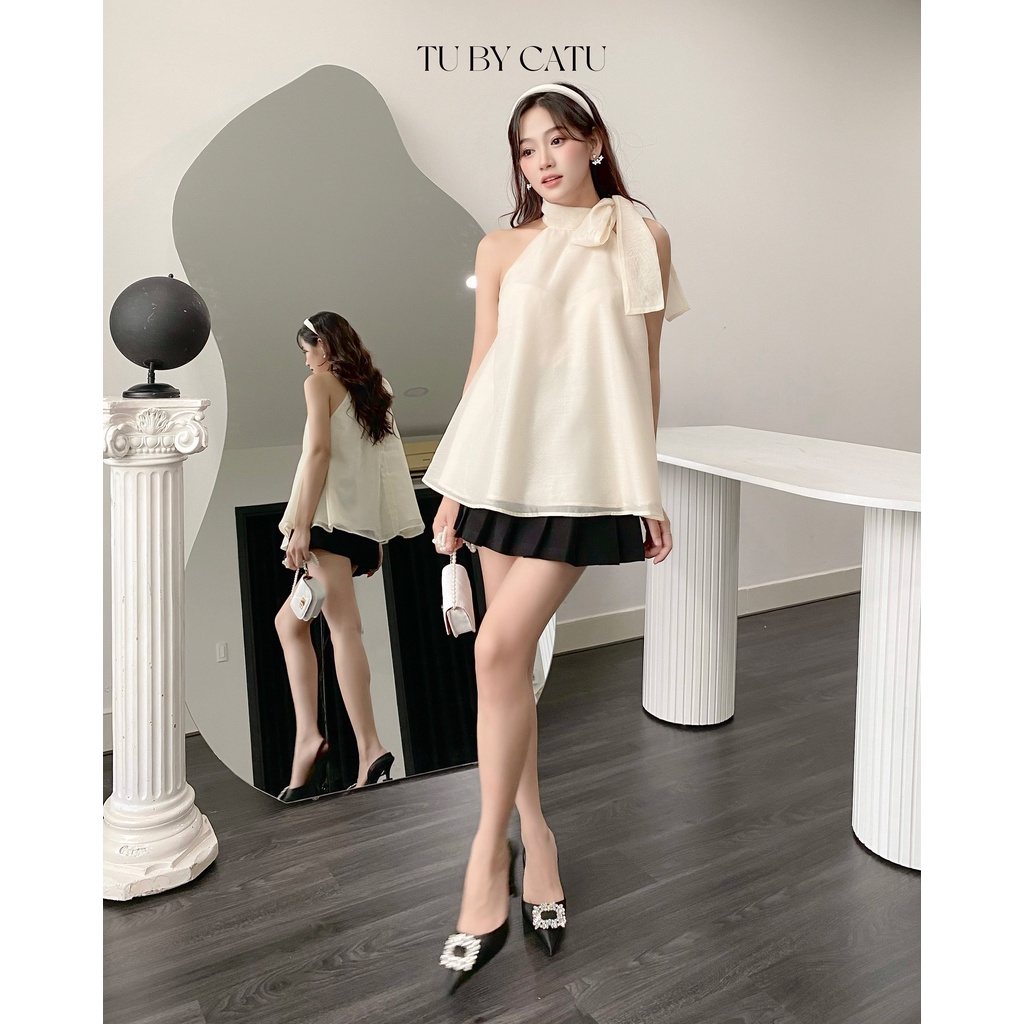 TUBYCATU | Áo yếm organza kem cột nơ cổ