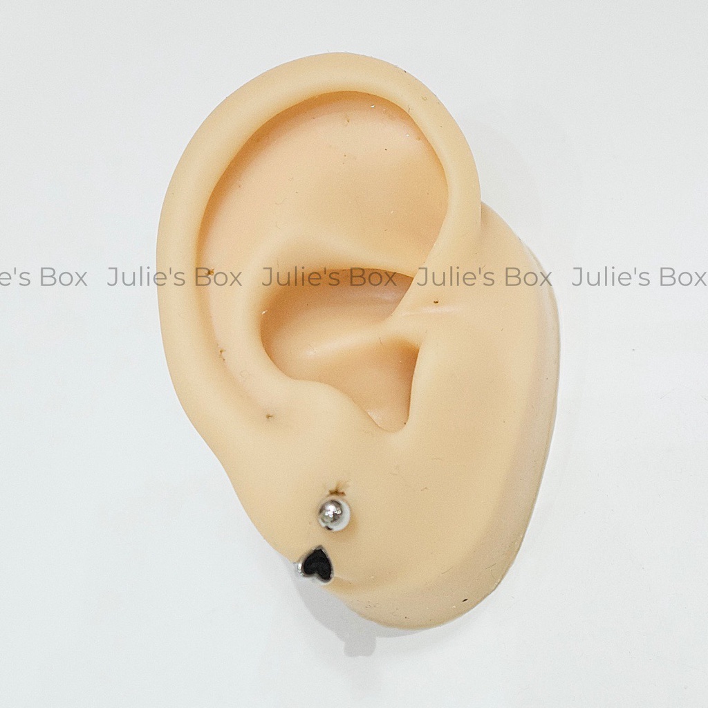 [1 Chiếc] Khuyên Tai Titan Unisex Chữ U Màu Bạc Tim Đen Không Gỉ Sét Không Ngứa Bông Tai Julies Box 66