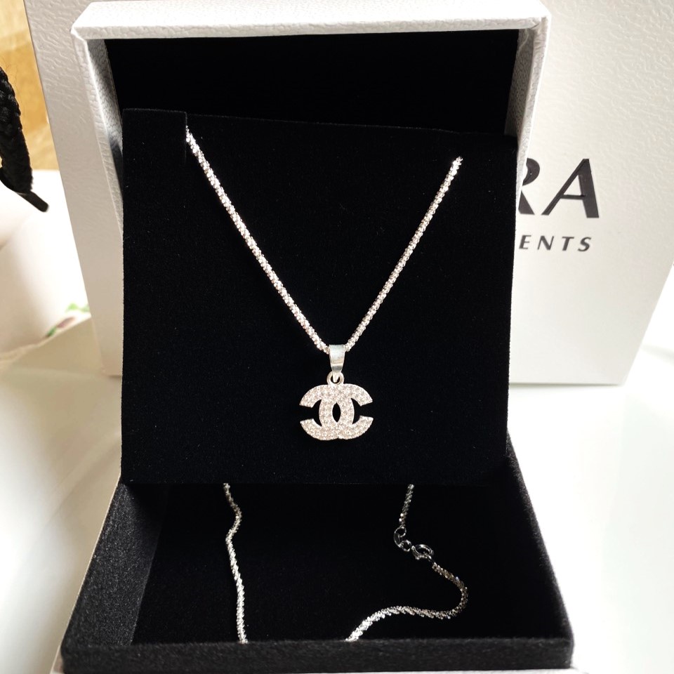 Dây chuyền bạc Ý cao cấp mặt chữ C nạm đá - Trang sức bạc Evasilver