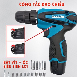 Máy khoan pin đa năng 12V Makita - Tặng kèm 24 chi tiết gồm các mũi khoan + Mũi bắt vít (bảo hành 12 tháng)