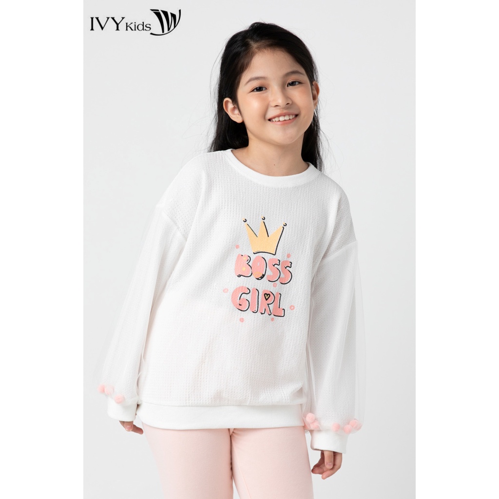 Áo thun Boss Girl phối lưới bé gái IVY moda MS 58G1446