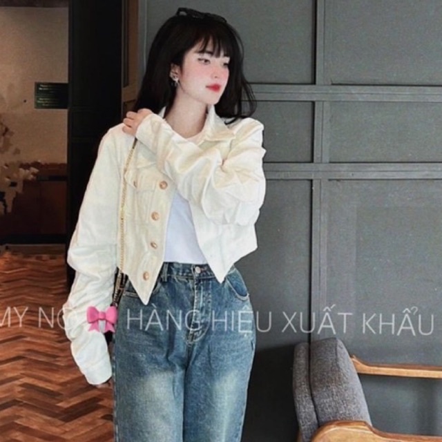 Áo Khoác Kaki Dáng Ngắn Tay Xếp Li Dáng Rộng Áo Bomber Jackets