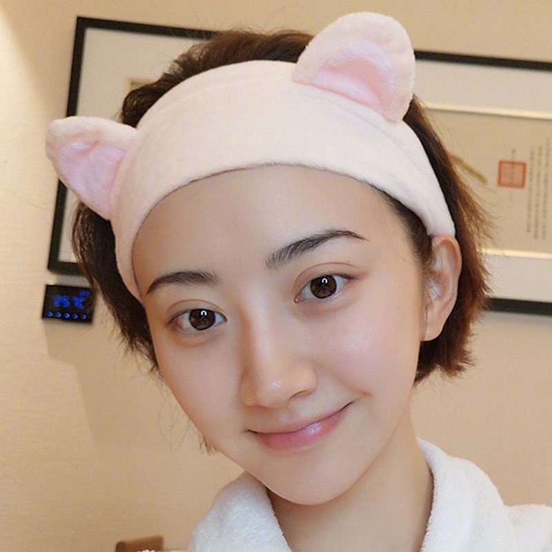 Băng đô rửa mặt  tai mèo vải nhung mịn cho bạn gái phong cách Hàn Quốc - Selenshop