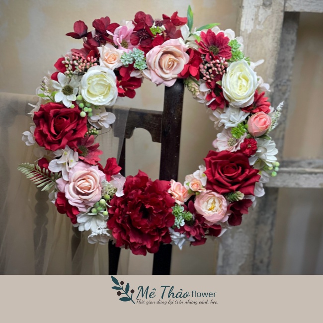 Vòng Nguyệt Quế Treo Cửa Trang Trí Phòng, Decor Phòng Khách, Chật Liệu Hoa Lụa Cao Cấp Mê Thảo Flower