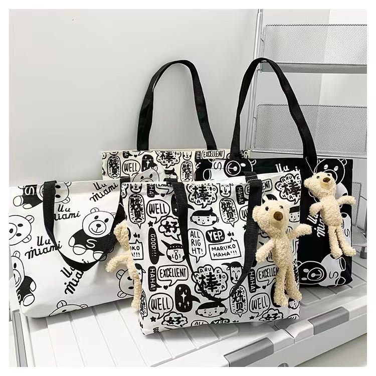 Túi vải canvas dành cho nữ hoạt tiết cute mẫu mới 2022 phong cách Hàn Quốc