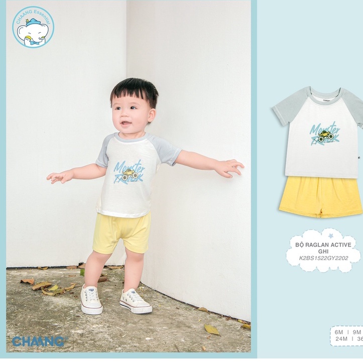 CHAANG- Bộ quần áo Chaang cộc tay Raglan cho bé trai từ 3 tháng đến 5 tuổi SS2022D06