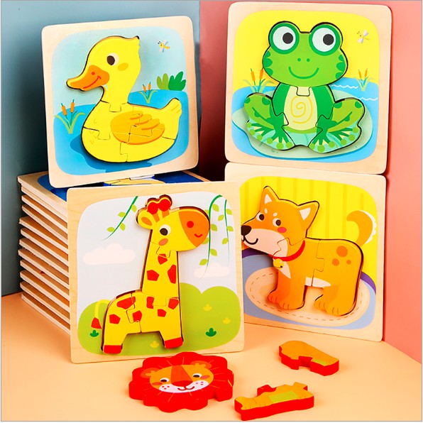 Đồ chơi ghép hình bằng gỗ nổi 3D thông minh Montessori 15x15 cm Đồ chơi xếp hình giúp trẻ em sáng tạo và phát triển