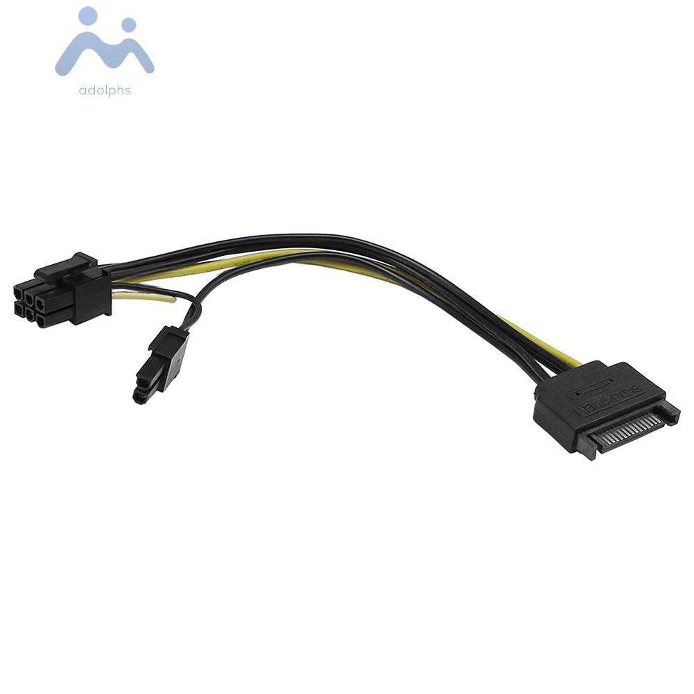 Cáp Nguồn Adolphs 8 Inch 15 Pin Sata Sang 8 Pin (6 + 2) Pci-E Cho Card Đồ Họa