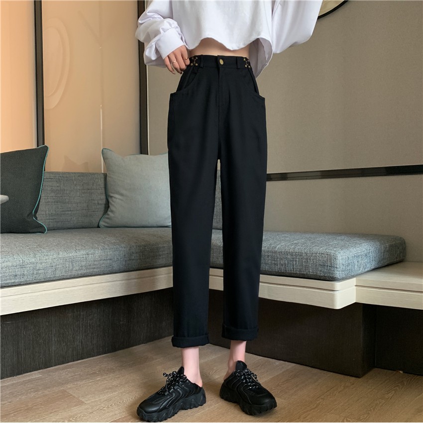 Quần Dài Lưng Cao Ống Rộng Màu Trơn Phong Cách Trẻ Trung | BigBuy360 - bigbuy360.vn