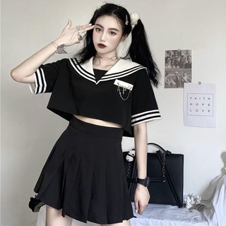 [Có Ảnh Thật - Order] (G7) Set váy áo Thủy thủ nữ sinh JK Nhật Bản kèm ghim cài áo loại đẹp màu đen
