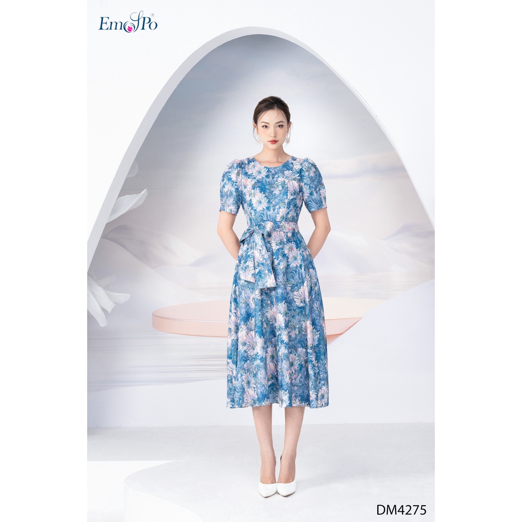 Đầm xòe cổ tròn tay bồng đai rời Emspo DM4275