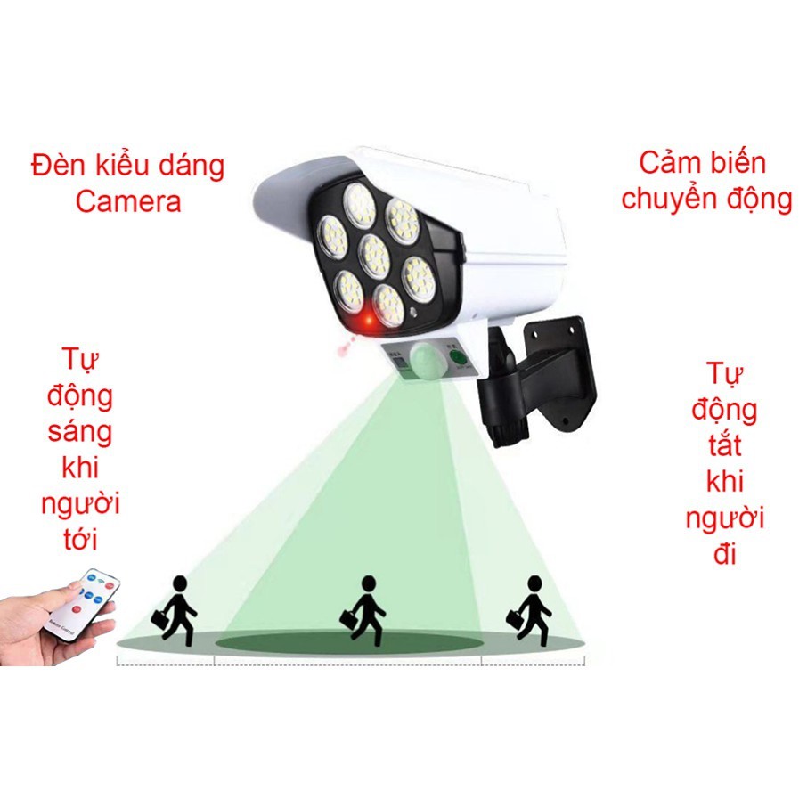 RẺ VÔ ĐỊCH - Đèn Năng Lượng Mặt Trời 2 Trong 1 Chống Thấm Nước 77 Led  Gắn Tường Giả Camera An Ninh Bảo Hành 12 Tháng