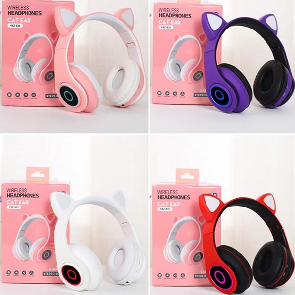 Tai Nghe Headphone Bluetooth V5.0 Model B39 Kiểu Dáng Tai Mèo Có Đèn Led