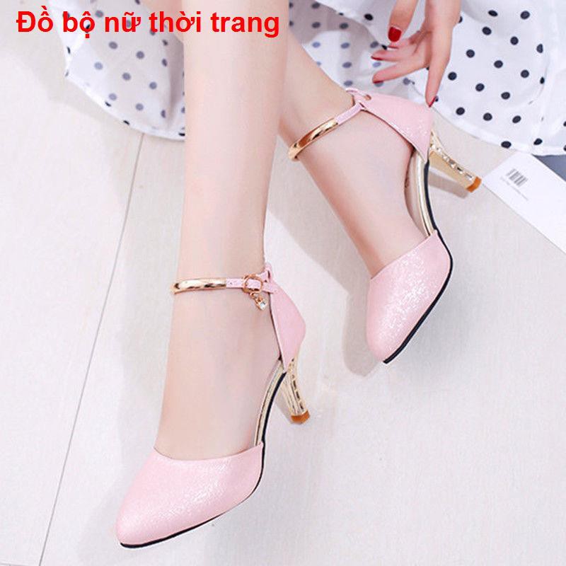 sandal caoGiày cao gót mũi nhọn nữ đế xuồng giữa kiểu Hàn Quốc gợi cảm