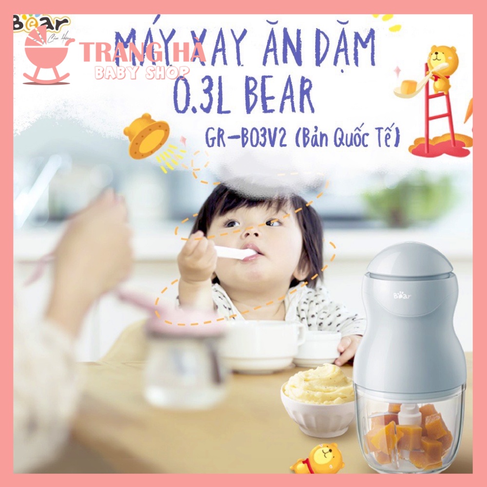 (BẢN QUỐC TẾ) Máy Xay Đồ Ăn Dăm Đa Năng Bear Cầm Tay Tiện Lợi Thiết Kế 3 Lưỡi Dao Sắc Bén, Cối Thuỷ Tinh 0.3l - B03V2