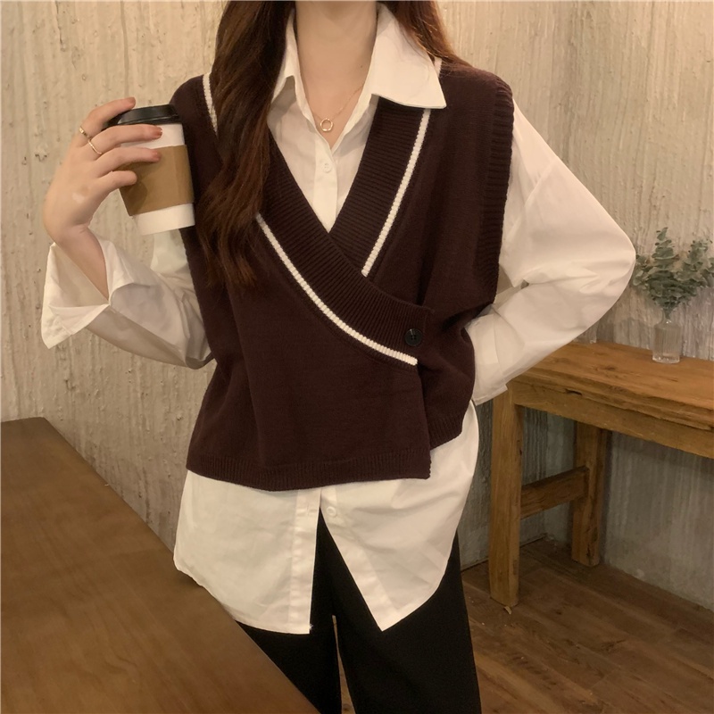 HoneySexy Áo vest nữ cổ chữ V lỏng đan không tay hàng đầu đơn giản thời trang cổ điển gợi cảm | BigBuy360 - bigbuy360.vn