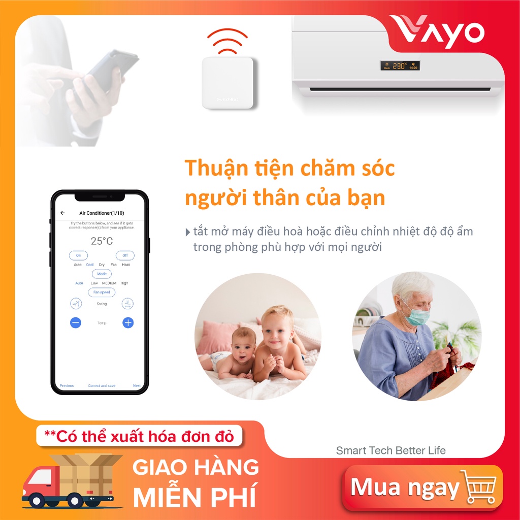 Bộ điều khiển trung tâm thông minh SwitchBot Hub Mini Điều khiển hồng ngoại điều hòa, TV, quạt... liên kết Googlehome