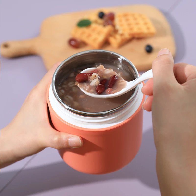 Bình Ủ Cháo ELEGANCE Giữ Nhiệt dung tích 430ml Tặng Kèm Thìa Màu Hồng Pastel Cao Cấp Lõi Inox 304 Không Gỉ