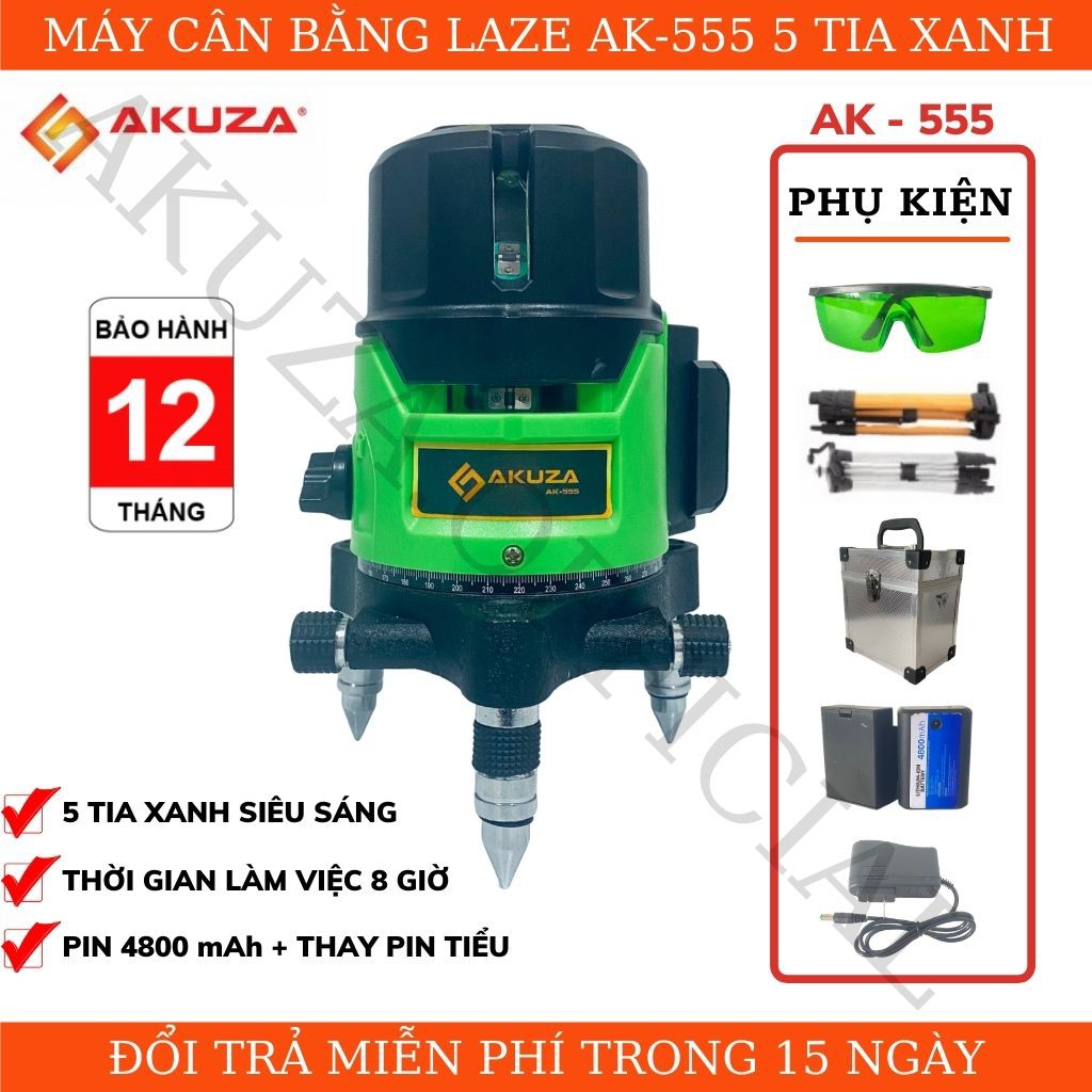 MÁY CÂN BẰNG LASER 5 TIA XANH AKUZA AK-555, Máy cân mực, Máy bắn cốt chính hãng giá tốt cho thợ