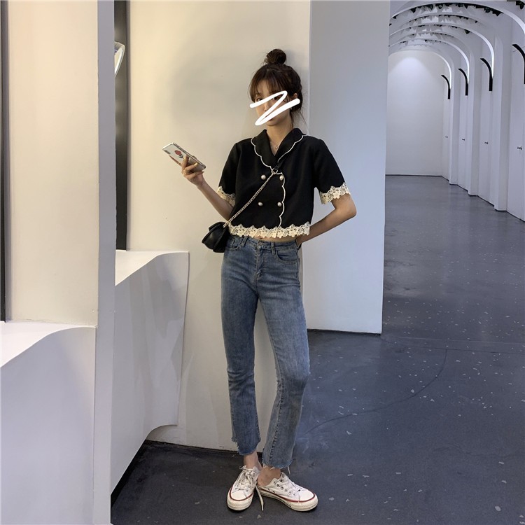 IELGY   Áo Sơ Mi Ngắn Tay Phối Ren Phong Cách Pháp Cổ Điển Thiết Kế Mới 2020 Dành Cho Bạn Nữ